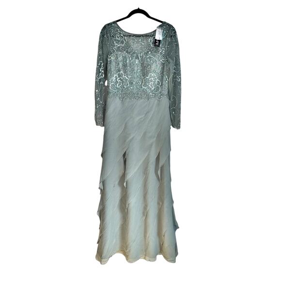 XSCAPE Women's Boat-Neck Long-Sleeve Sequin Dress Sage Green Size 6 NWT - Picture 2 of 9